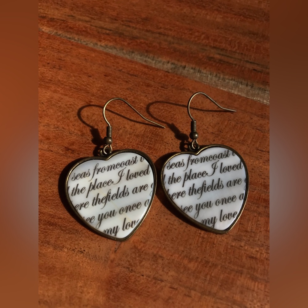 Heart Earrings Bronze and White